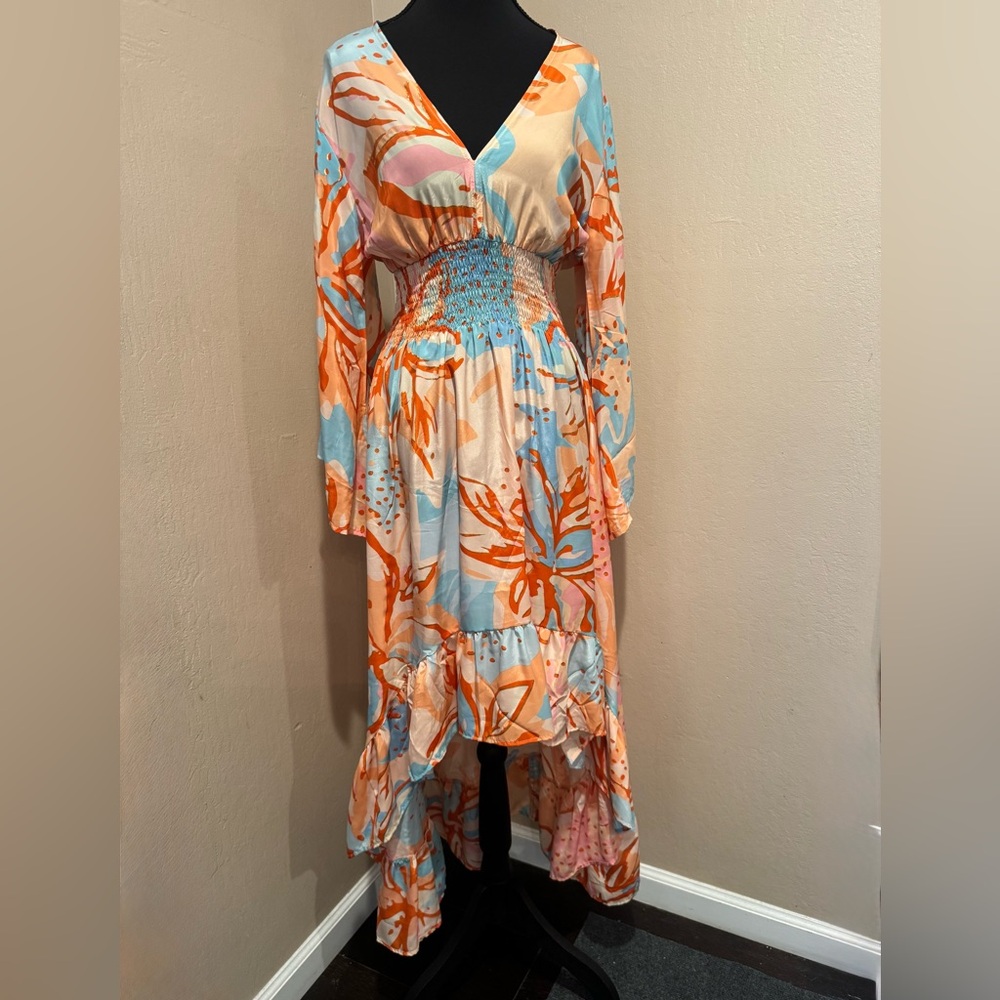 Festival Boho Miami Romantic and Breezy Vibrant Abstract Maxi with scrunch waist